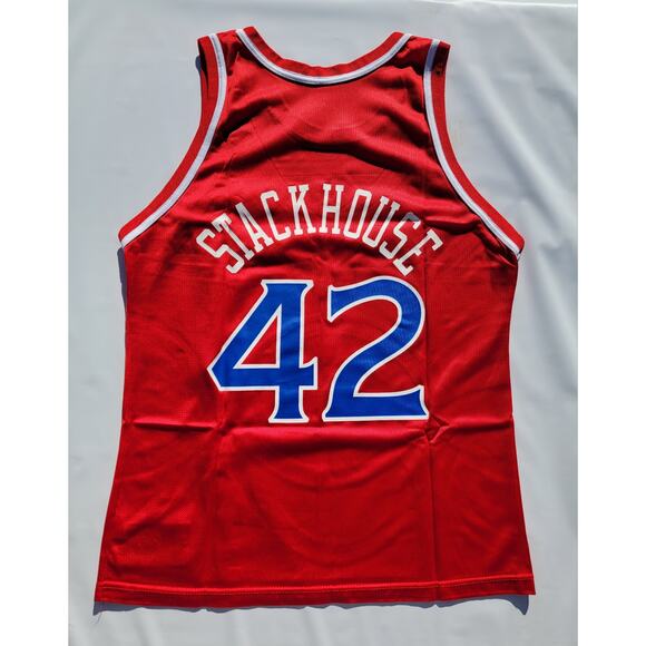 Vintage Champion Jerry Stackhouse 42 Jersey Men 44 Red Philadelphia 76ers NBA - Picture 5 of 6
